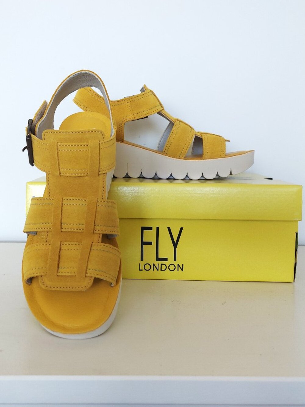 Fly Of London Yellow Suede White Sole Platform Sandals - Size 39 (US 8.5) (NWT)